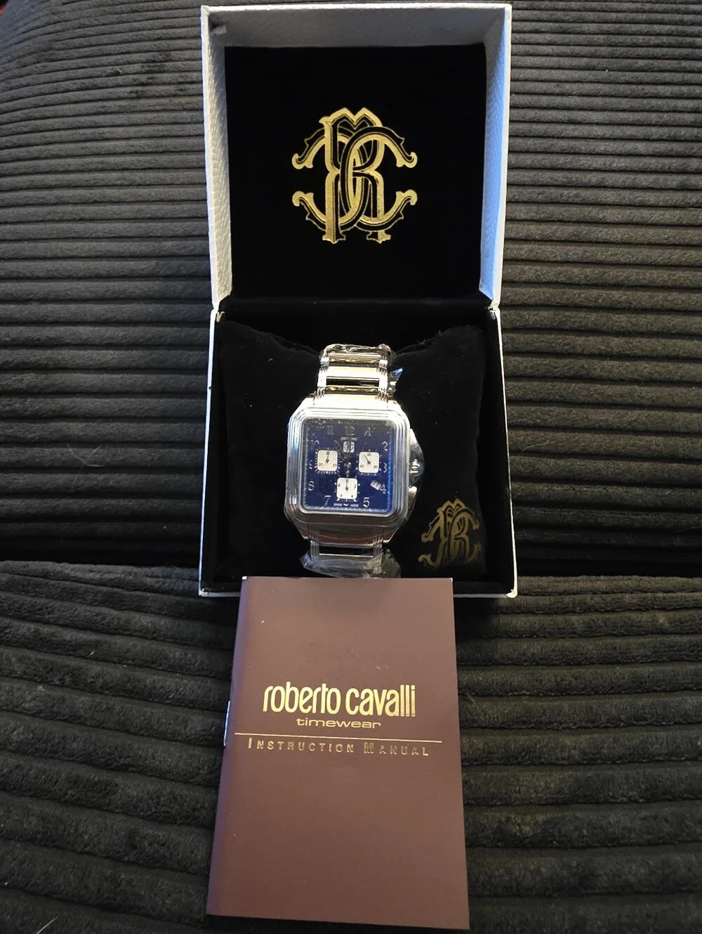 Roberto Cavalli Men's Silver Watch with Blue Dial
